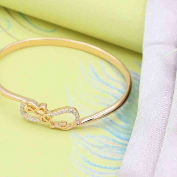 Rose Gold Bangle with Sparkling Love Script Design, XPBL0580 - Picture 11 of 12